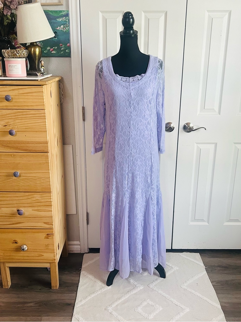 Koret Vintage pastel purple lace maxi layered ethereal whimsygoth dress